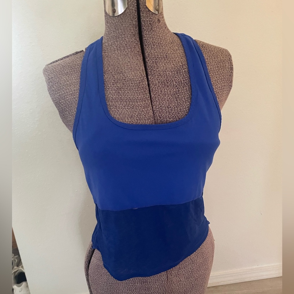 Fabletics Blue Tank Top with Crop Top Adjustable Cinch Feature